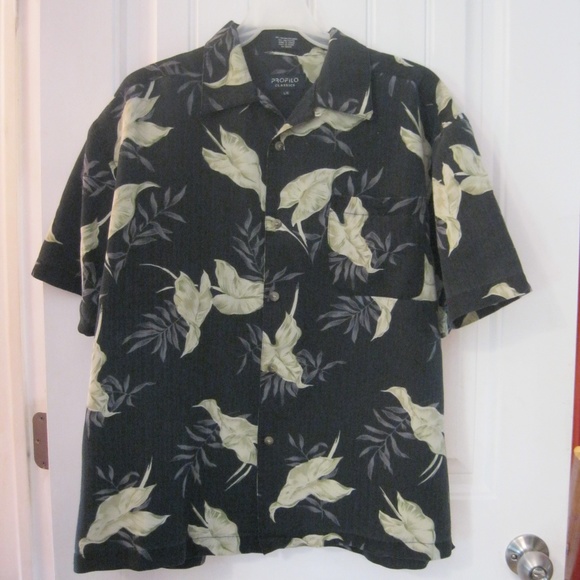Profilo Men's Button Front Tropical Shirt LG Black - Picture 1 of 5